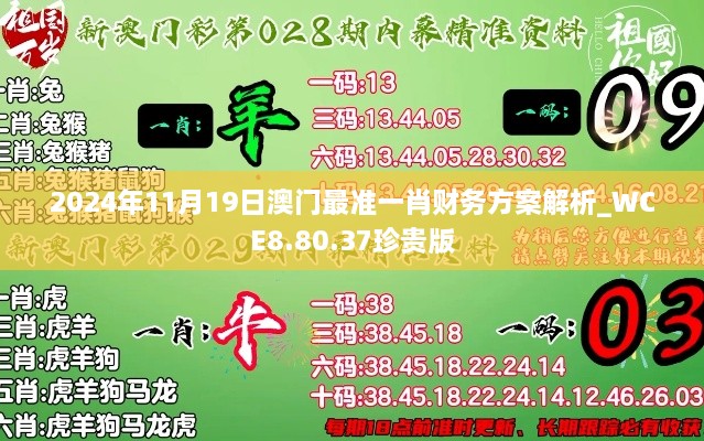 2024年11月19日澳门最准一肖财务方案解析_WCE8.80.37珍贵版