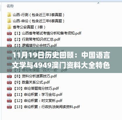 11月19日历史回顾：中国语言文学与4949澳门资料大全特色_MGO8.26.81电信版