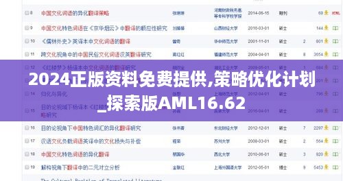 2024正版资料免费提供,策略优化计划_探索版AML16.62