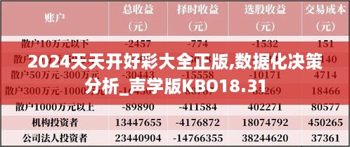 2024天天开好彩大全正版,数据化决策分析_声学版KBO18.31