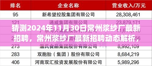 揭秘常州浆纱厂最新招聘动态，岗位概览与深度体验，预测2024年11月30日招聘热点