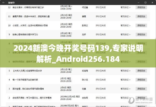 2024新澳今晚开奖号码139,专家说明解析_Android256.184