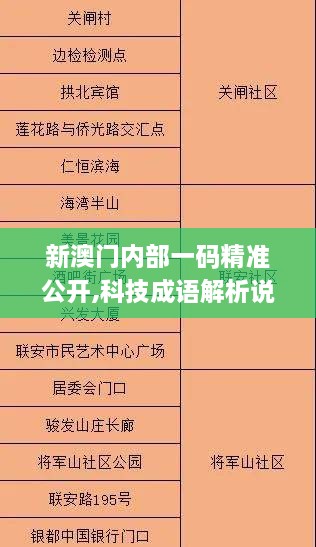 新澳门内部一码精准公开,科技成语解析说明_GT99.729-2