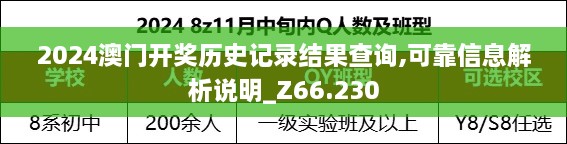 2024澳门开奖历史记录结果查询,可靠信息解析说明_Z66.230