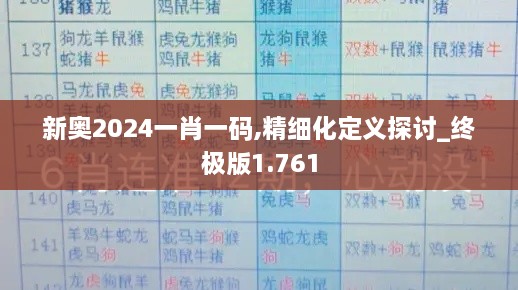 新奥2024一肖一码,精细化定义探讨_终极版1.761