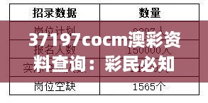 37197cocm澳彩资料查询：彩民必知的数据信息集散地