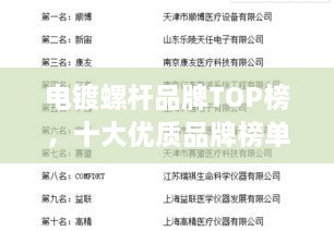 电镀螺杆品牌TOP榜，十大优质品牌榜单揭晓！