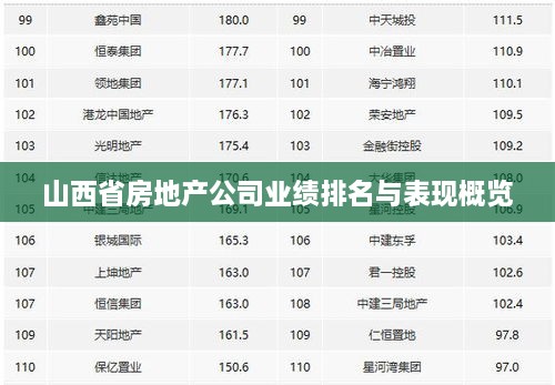 山西省房地产公司业绩排名与表现概览